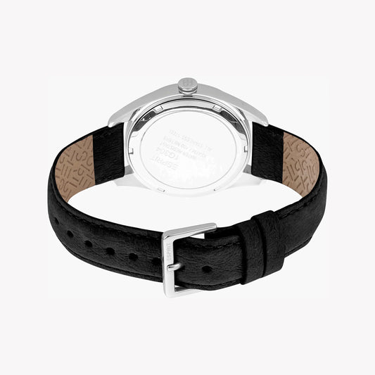 Esprit Men's Silver Dial Watch, Black Leather Band | Es1g004m0075