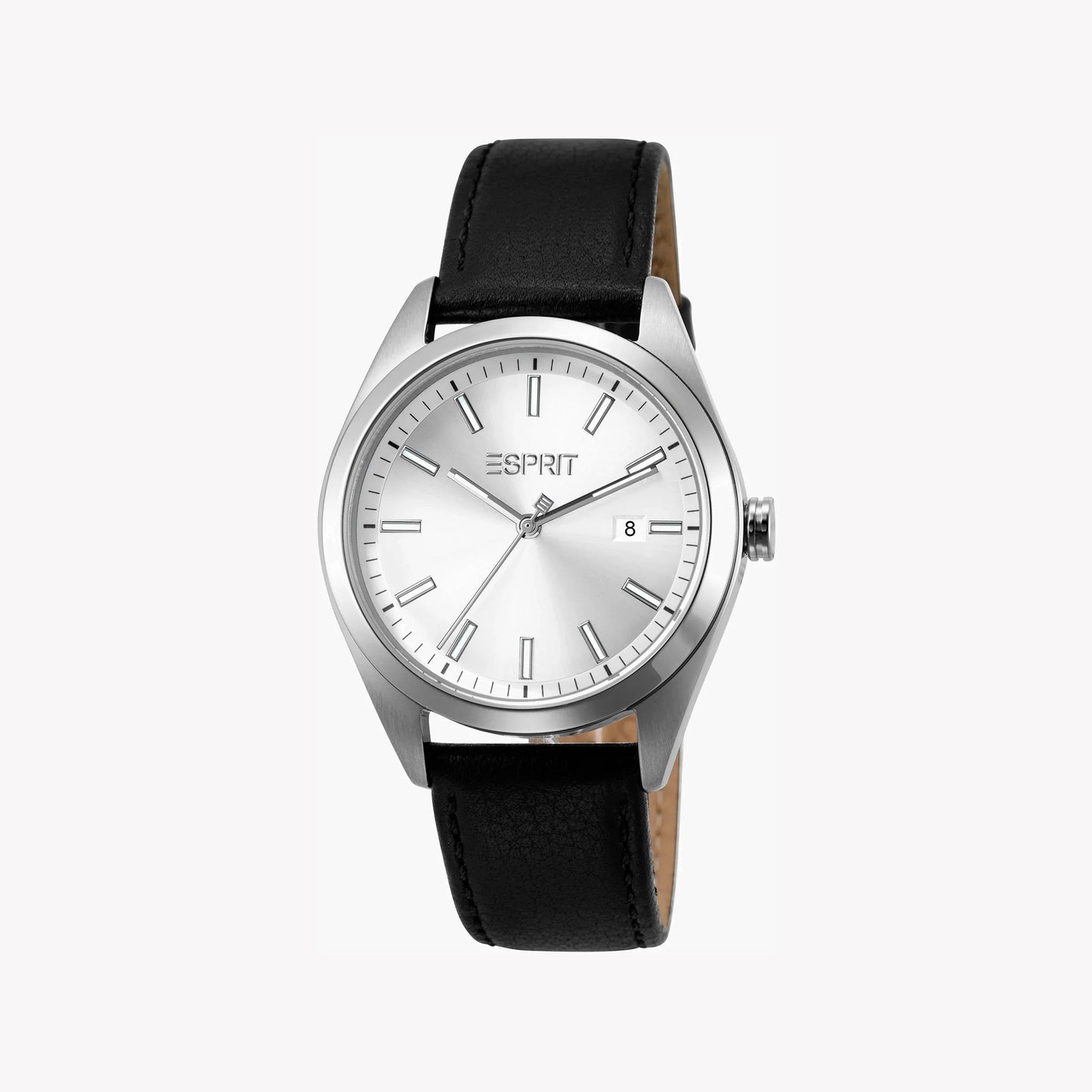 Esprit Men's Silver Dial Watch, Black Leather Band | Es1g004m0075