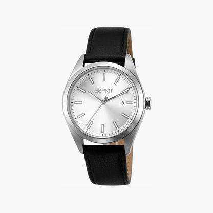 Esprit Men's Silver Dial Watch, Black Leather Band | Es1g004m0075