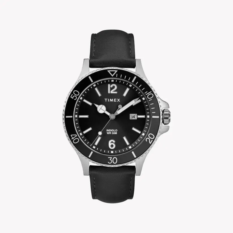 Timex Men's Brass Black Leather Watch, Black Dial | Tw2r64400
