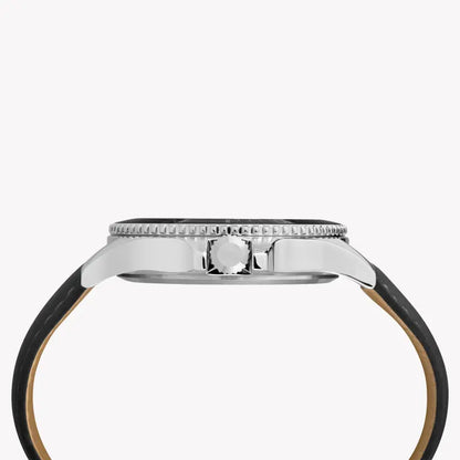 Timex Men's Brass Black Leather Watch, Black Dial | Tw2r64400