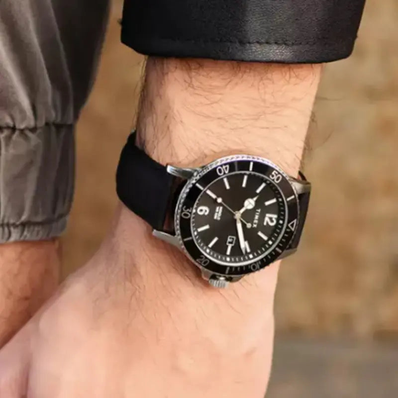 Timex Men's Brass Black Leather Watch, Black Dial | Tw2r64400