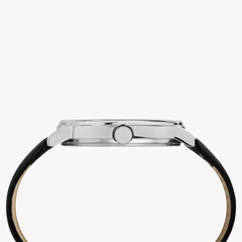 Timex Men's Black Leather Watch, Silver Dial | Tw2r85300