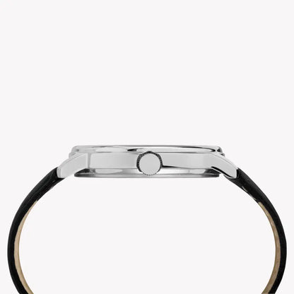 Timex Men's Black Leather Watch, Silver Dial | Tw2r85300