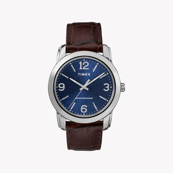 Timex Men's Blue Dial Watch, Brown Leather Strap | Tw2r86800