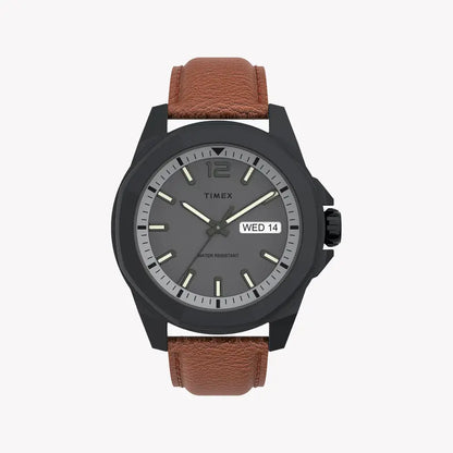 Timex Men's Brown Leather Watch, Gray Dial | Tw2u82200