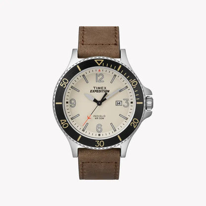 Timex Men's Tan Leather Watch, Off White Dial | Tw4b10600