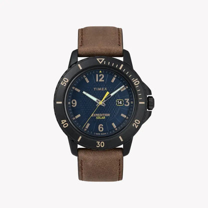 Timex Men's Brown Leather Watch, Blue Dial | Tw4b14600