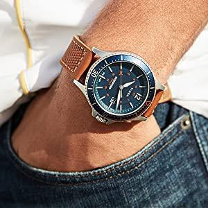 Timex Men's Brown Leather Watch, Blue Dial | Tw4b14600