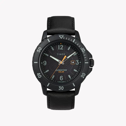 Timex Men's Black Leather Watch, Black Dial | Tw4b14700