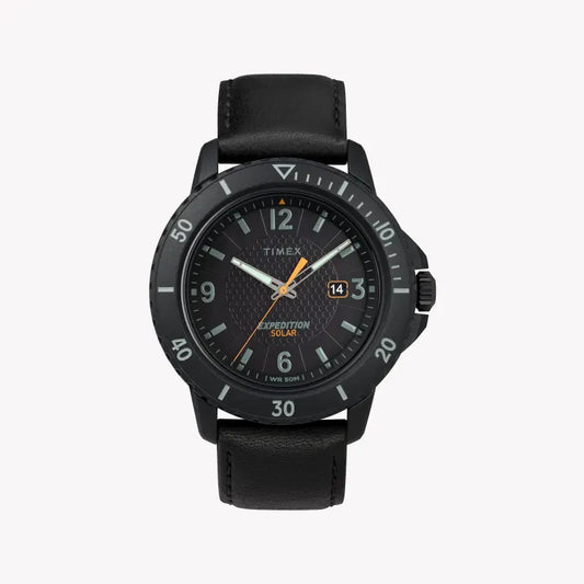 Timex Men's Black Leather Watch, Black Dial | Tw4b14700