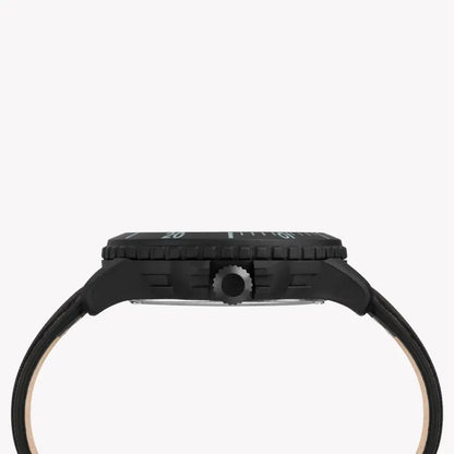 Timex Men's Black Leather Watch, Black Dial | Tw4b14700